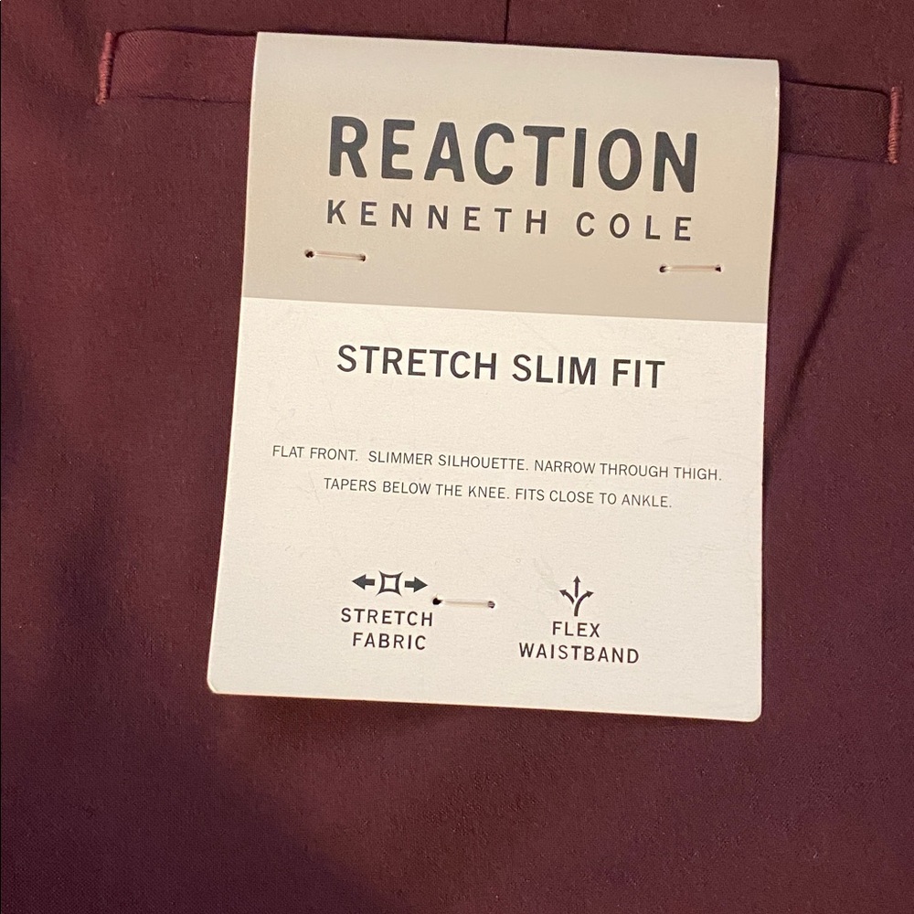 New Men’s Reaction by Kenneth Cole Dress Pants Deep Wine 36 x 30 - Picture 6 of 6